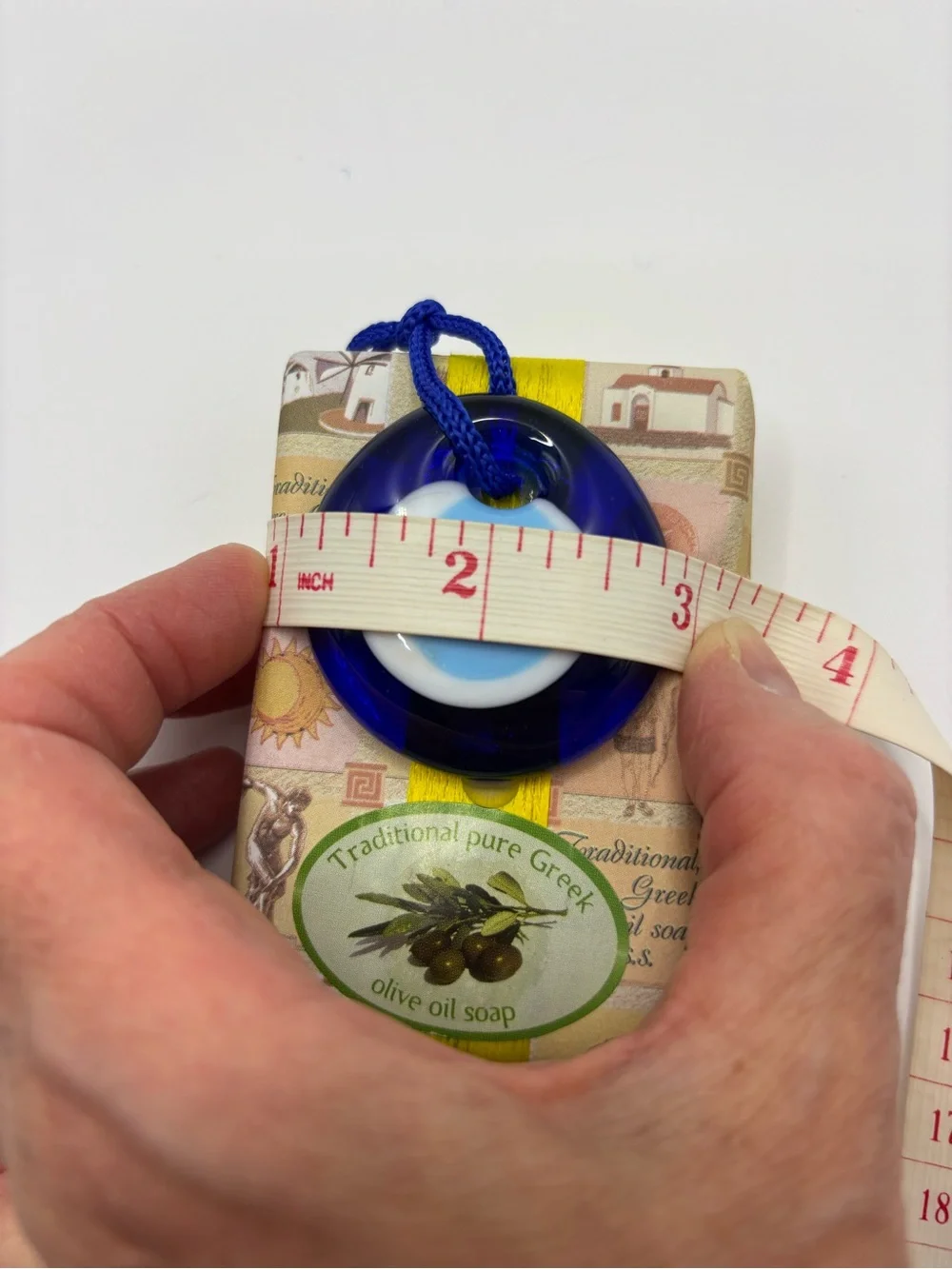 2Traditional Pure Greek Olive Oil Soap with Blue Turkish Evil Eye Charm Blue 2”